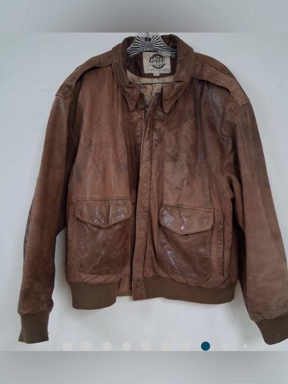 Vintage Global lll identity Men’s Brown Leather
Bomber Jacket Large